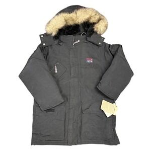 VIntage Phat Farm Kids Black Hooded Parka‎ Jacket Faux Fur Trim Size 7